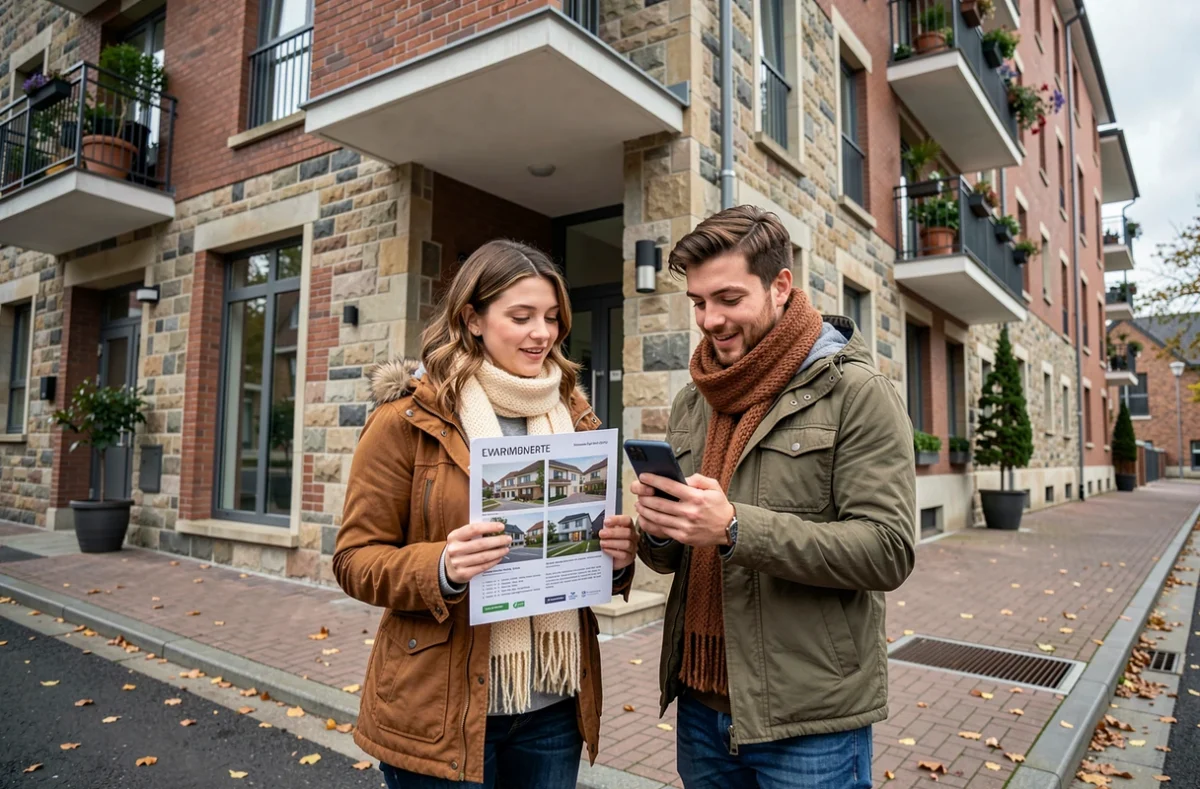 Couple visitant un appartement à louer trouvé via une plateforme immobilière spécialisée