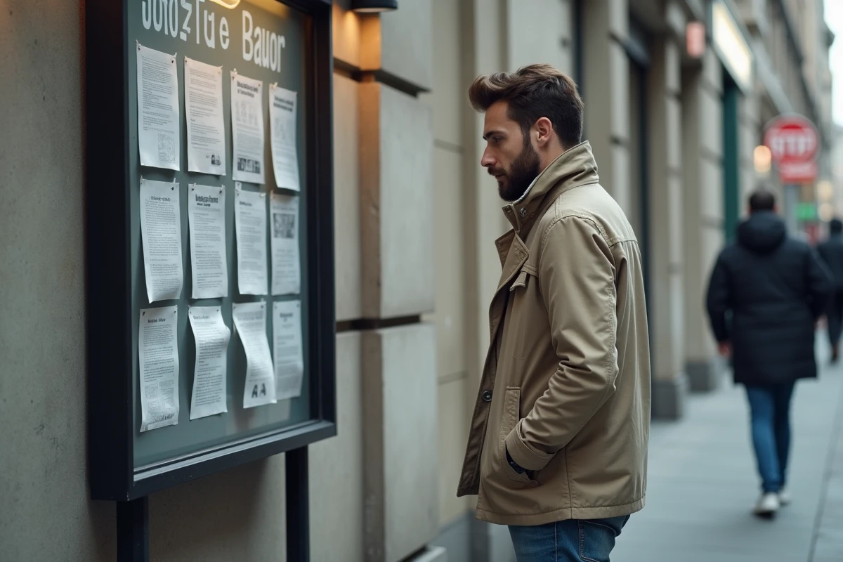 Jeune homme regardant un panneau d